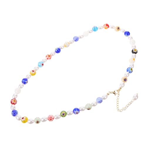 Beavorty Künstliche Perlenkette für Damen Rundperlen Halskette mit Kunstvollen Blumenmotiven Leichte Hautfreundliche für Farbige Dekoration für Stilvolle Outfits von Beavorty