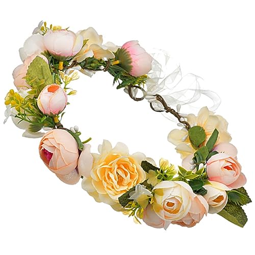 Beavorty Künstlicher Rosenkranz Hochzeitsgirlande Stirnband Mit Blumengirlande Kopf Wickeln Stirnband Mit Rosenkranz Rose Geblümt Hochzeitsfeste Stoff Blumenkopfschmuck Mode Braut von Beavorty