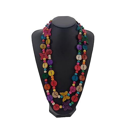 Beavorty Lange Bohemia Halskette mit Handgefertigten Holzperlen Kokosnuss Schalenanhänger Vielseitige Damenhalskette für Partys Urlaube Farben Variabel Zufällige Farbe von Beavorty