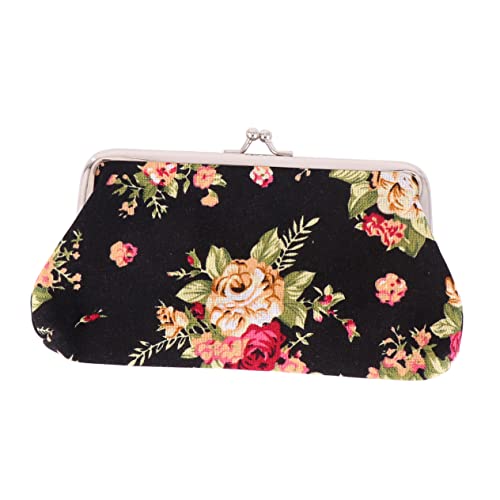 Beavorty Lange Retro-geldbörse Brieftaschen Kupplung Bestickt Geldbörsen Geldbeutel Clutch-Tasche Mit Schnalle Portemonnaie Mit Blumenverschluss Black von Beavorty