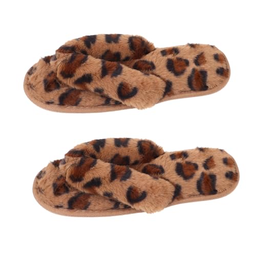 Beavorty Leichte Gepolsterte Damen Hausschuhe mit Leopardenmuster Rutschfeste Baumwollpantoffeln Kuschelige Bequeme Cross Slipper für Herbst und Winter für Zuhause und von Beavorty