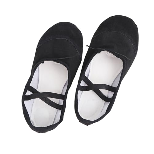 Beavorty Leichte rutschfeste Ballettschläppchen aus Segeltuch mit Elastischem Band für Erwachsene Geeignet für Ballett Yoga und Gesellschaftstanz Schwarz von Beavorty