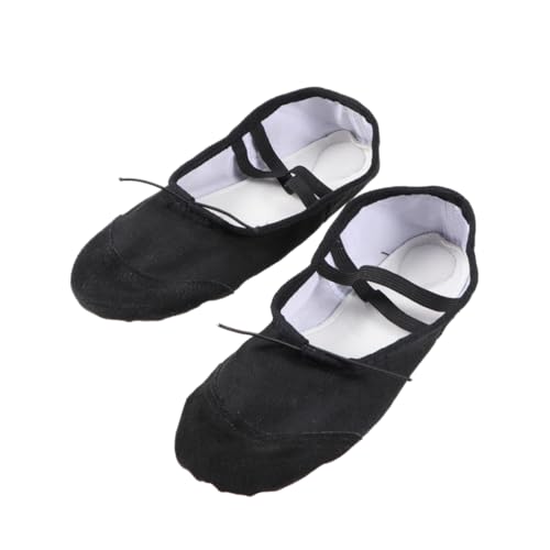 Beavorty Leichte rutschfeste Ballettschuhe mit Elastischem Band für Erwachsene Atmungsaktive Canvas Tanzschläppchen für Yoga Ballett und Modernes Tanzen Schwarz von Beavorty