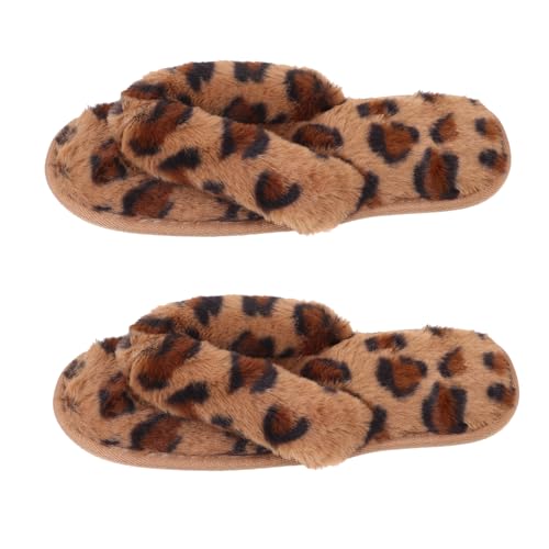 Beavorty Leopard Muster Plüsch Hausschuhe Damen Warm Indoor Slippers Leicht Komfortable Pantoffeln für Zuhause Herbst Winter von Beavorty