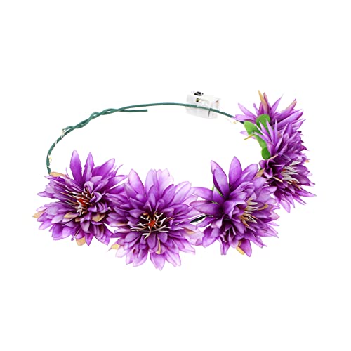 Beavorty Leuchtender Kranz Stirnband Blumige Kopfbedeckung Leuchtende Blumenkronenkronen Blumenkronengirlande Glühendes Blumenstirnband Blumenkopfschmuck Stoff Mori Braut Violett Rattan von Beavorty