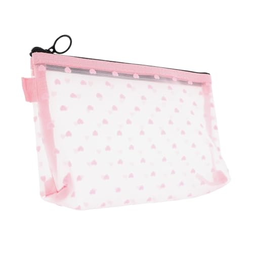 Beavorty Love Storage Bag Kosmetiktasche Zip Beutel Mesh-Taschen mit Reißverschluss Beutel für die Organisation kleine Netztaschen Klare Make -up -Taschen Nylongewebe Rosa von Beavorty