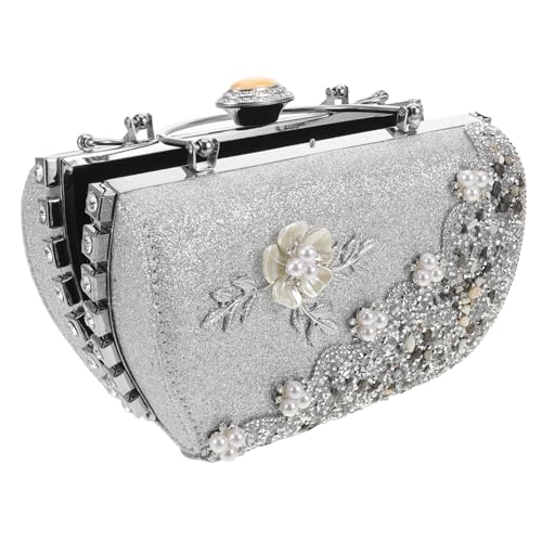Beavorty Luxuriöse Damen Abendtasche mit Perlen und Funkelnden Kristallen Kunstvoller Metallblumenverzierung Stilvolle Clutch für Formelle Anlässe Hochzeiten Partys und Festliche Events von Beavorty