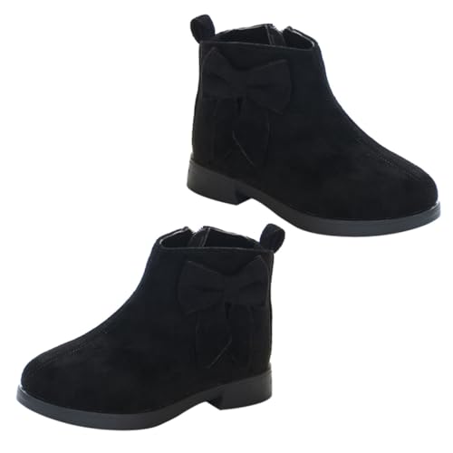 Beavorty Mädchen Kurzstiefel mit Schleife Rutschfeste Winter Schuhe Warme Ankle Boots für Herbst und Kalte Tage Angenehm und Modisch Innenlänge Schwarz von Beavorty