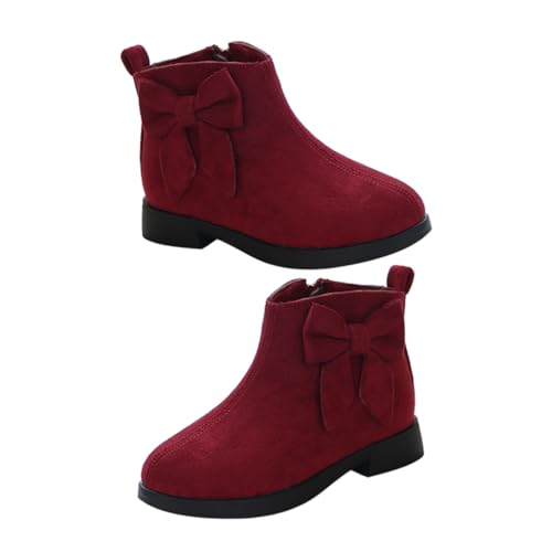 Beavorty Mädchen Kurzstiefel mit Schleife Warme Herbst Winter Schuhe Bequeme Kinderstiefeletten Rote Ankle Boots Rutschfest und Passend für Kalte Tage Innenlänge von Beavorty
