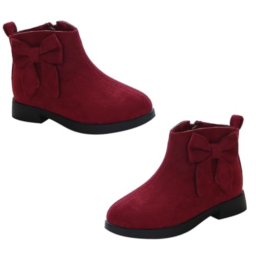 Beavorty Mädchen Kurzstiefel mit Schleifenmotiv Warme Herbst Winter Schuhe Rutschfeste Gummisohle Komfortabel für Outdoor Aktivitäten Rote Kinderstiefeletten Innensohle von Beavorty