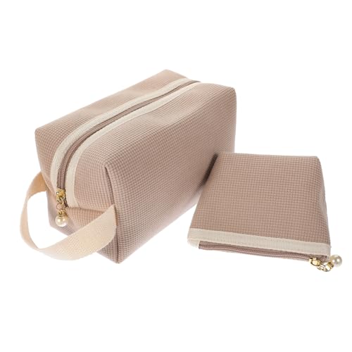 Beavorty 2stücke Make up Tasche Für Damen Praktische Kosmetiktaschen Aus Cord Für Reisen Und Alltag Kompakte Organizer Für Make-up Und Kleinigkeiten Hellkhaki von Beavorty
