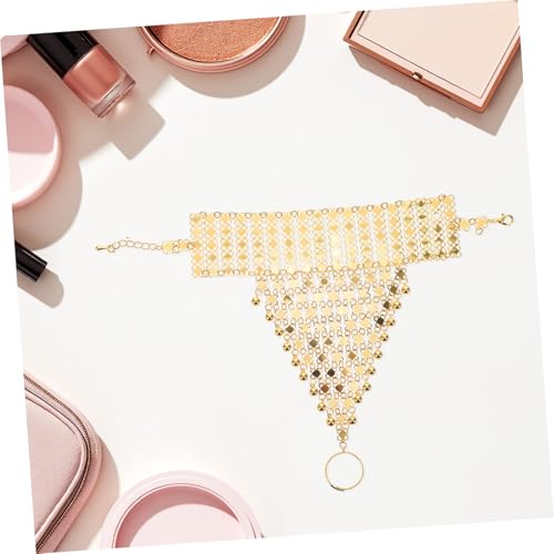 Beavorty Mehrlagige Vintage Metall Handkette Damen Chunky Goldfarbene Legierung Armbänder mit Fingerring Faderesistente Ethno Tanz Schmuck Accessoire für Partys und Alltag von Beavorty