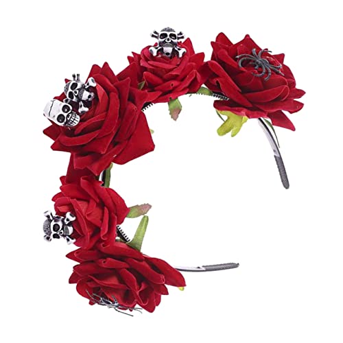 Beavorty Haarschmuck Mexikanisches Partyzubehör Partyzubehör Für Erwachsene Schleifen-Stirnbänder Für Mädchen Halloween-Rosen-Spinnen-Stirnband Kranz Mexikanischer Blumen-Kopfschmuck von Beavorty