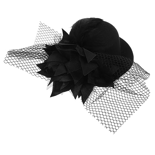 Beavorty Mini Schwarz Fascinator Haarspange Blume Hut Für Damen Mit Netzverzierung Clip Im -punk-stil von Beavorty