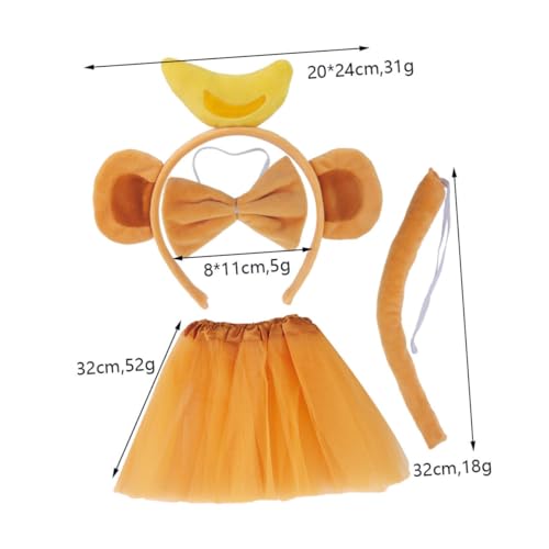 Beavorty Monkey Ohren Haarreif mit Banane und Fliege Niedliches Affen Kostüm Zubehör für Mädchen Leichtes Tier Stirnband mit und Tutu Rock für Fasching Halloween und Rollenspiele von Beavorty