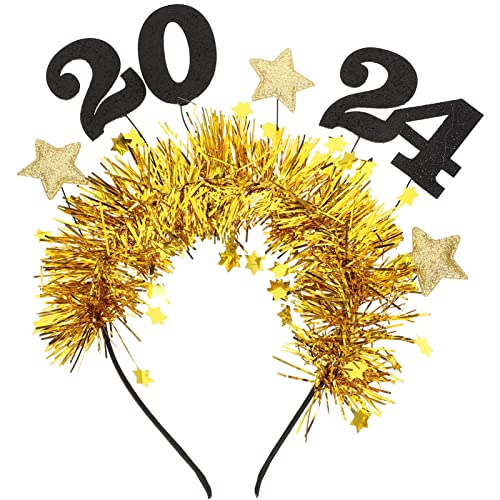 Beavorty Neujahrs-Stirnband 2024 Neujahrs-Party-Stirnband Glitzer Silvester-Kopfbedeckung Feiertags-Lametta-Stirnband Für Silvester-Partyzubehör (Golden) von Beavorty