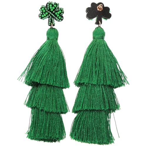 Beavorty Patrick's Day Ohrringe Damen Grüne mit Dreilagigen Boho Quasten Leicht Langlebig Festlicher Schmuck für Party und Alltag von Beavorty
