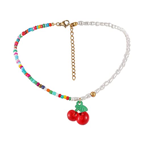 Beavorty Perlenkette Damen Boho Bunte Choker Perlen Halskette Kunststoff Schlüsselbein Schmuck von Beavorty