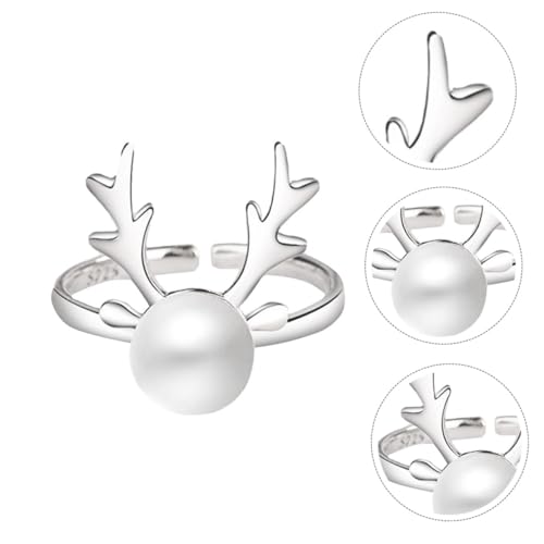 Beavorty Personality Ring Weihnachts Schmuck Damen Perlenring mit Elchmotiv Weiß Xmas Finger Schmuck Elegant Kreativ Festlich von Beavorty