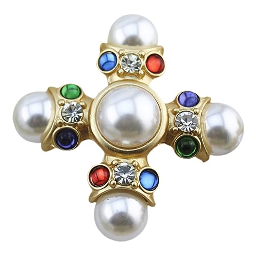 Beavorty Retro Perlen Brosche Kreuz Anstecknadel Damen Eleganter Barock Schmuck mit Strasssteinen Vielseitig für Büro und Alltag von Beavorty