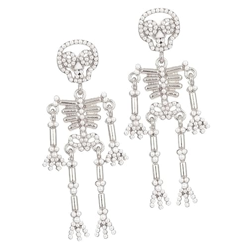 Beavorty Rhinestone Skelett Ohrhänger Damen Halloween Ohrschmuck mit Perlen Verziert Elegant Leicht und Komfortabel für Party Cosplay Alltagsmode von Beavorty