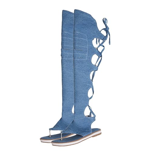 Beavorty Römische Damensandalen Hoch Geschnitten Offen Elegant Flach Modisch Vielseitig für Sommer Freizeit und Alltag in Blau von Beavorty