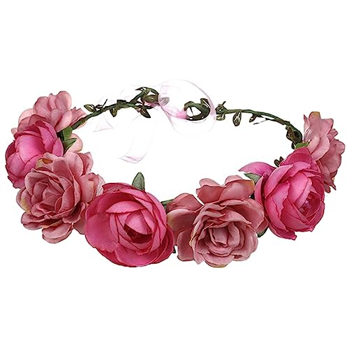 Beavorty Rosa Stirnband Feiertagsstirnband Für Frauen Kopfschmuck Für Die Braut Hochzeit Blumenkrone Kopfbedeckung Mit Blumengirlande Fee Stirnband Strandresort Stoff Zubehör Künstlich von Beavorty