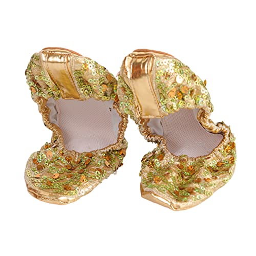 Beavorty Rutsch Pailletten Latein Tanzschuhe Damen Rundsohle Dehnband Flexibel Ballett Übungsschuh Gold von Beavorty