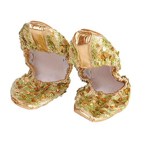 Beavorty Rutsch Pailletten Tanzschuhe Damen S Runde Sohle Latein Schuhe Goldfarbene Tanzaccessoires Strapazierfähig und für Ballett Yoga und Übung von Beavorty