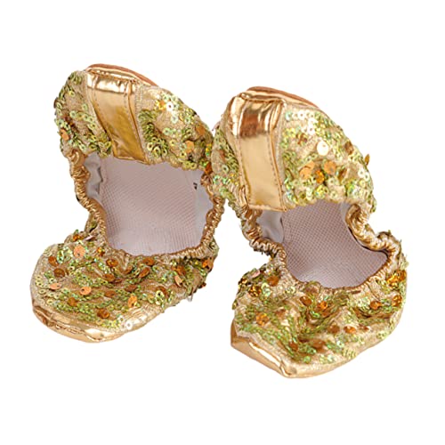 Beavorty Rutsch Tanzschuhe Damen Gold mit Rundsohle Pailletten XL Langlebig Dehnbarer Schmerzlindernd für Ballett Yoga und Tanzpraxis von Beavorty