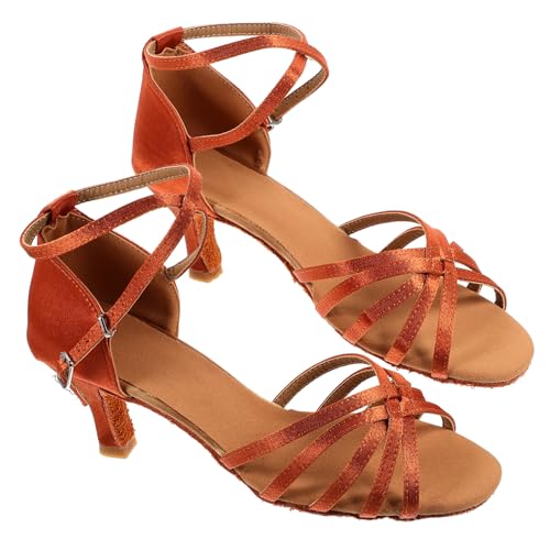 Beavorty Satin High Heels Damen Latein Tanzschuhe mit Schnürung Offene Zehen Eleganter Absatz Bequemes Ausziehen für Tanz und Festliche Anlässe von Beavorty