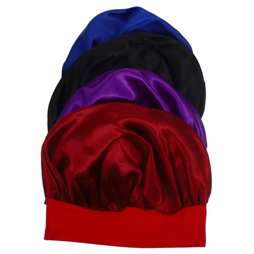 Beavorty Haarhaube Schlafmütze Satinhaube Für Damen Elastische Schlafkappe Lockiges Haar Schlafkappe 4er-pack von Beavorty