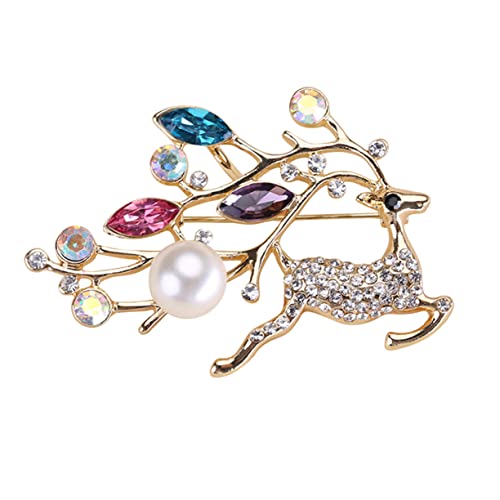 Beavorty Schicke Weihnachts Reh Brosche für Damen Anstecknadel mit Perlen Akzenten für Partys Hochzeiten und Festliche Anlässe Kombinierbar mit Kleidung und Accessoires von Beavorty