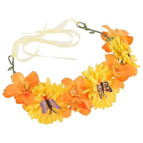 Beavorty Schmetterlingsblumen-stirnband Blumenhaarbänder Für Damen Blumenkranz Mit Schleife Hawaiianische Blumenkrone Hochzeit Stirnband Blumenkronenkranz Stoff Künstlich Braut von Beavorty