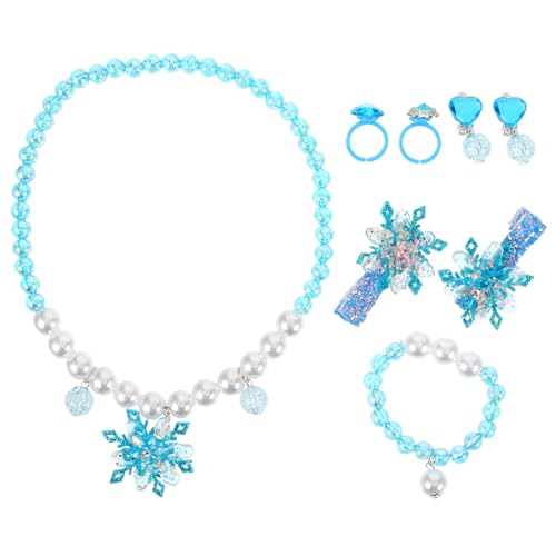 Beavorty Schmuckset für Mädchen Set mit Schneeflocken halskette Armband Ring und Ohrclips Leichtes Tragbares Modeschmuck set für Geburtstage Weihnachten und Besondere Anlässe von Beavorty