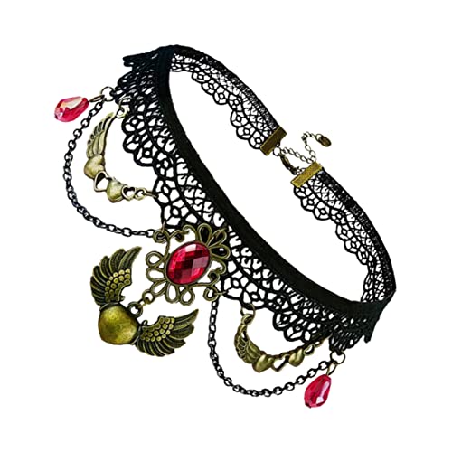 Beavorty Schwarzer Spitzen Choker Halskette mit Roten Anhänger und Tasseln Vampir Schmuck Accessoire für Halloween Kostüm Kurz Ketten Dekoration Beavorty Schwarzer Spitzen Choker Halskette mit Roten Anhänger und Tasseln Vampir Schmuck Accessoire für Halloween Kostüm Kurz Ketten Dekoration von Beavorty