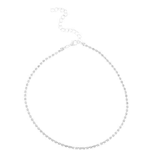 Beavorty Silberne Kette Damen Elegant Funkelnde Strass Halskette Schmuck für Alltag Hochzeit und Party Lockenkette Accessoire von Beavorty