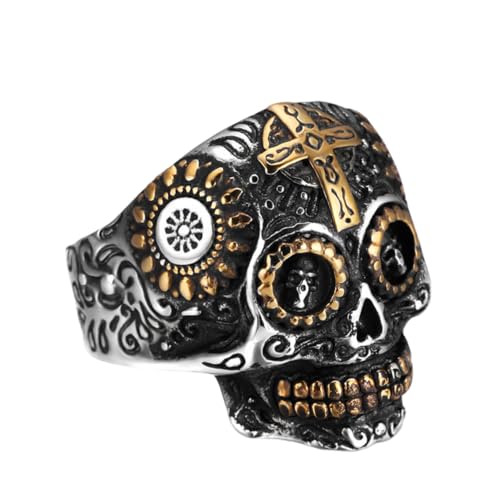 Beavorty Skull Ring Retro Kreuzmotiv Geisterring für Halloween Stilvolles Schmuckaccessoire Hochwertiges Langlebig Witziges Design für Festliche Anlässe von Beavorty