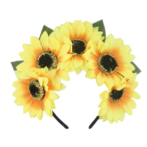Beavorty Sonnenblumen-stirnband Luau-gastgeschenke Braut Blumenkranz Hawaiianische Haarblume Sonnenblumen-haarkranz Sonnenblumenkrone Sonnenblumen-haarband Urlaub Ausgabekarte Hochzeit von Beavorty