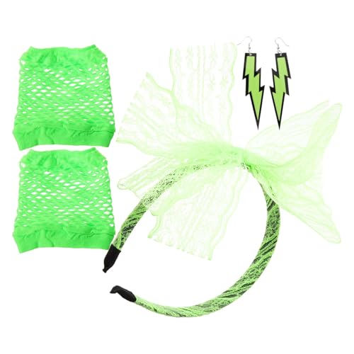 Beavorty Spitzenstirnband Neonohrringe Fingerlose Handschuhe Für Die 80Er-Jahre-Party von Beavorty