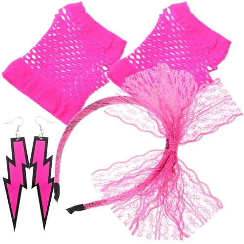 Beavorty Spitzenstirnband Neonohrringe Fingerlose Handschuhe Für Die 80Er-Jahre-Party von Beavorty