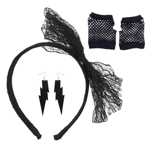 Beavorty Spitzenstirnband Neonohrringe Fingerlose Handschuhe Für Die 80Er-Jahre-Party von Beavorty