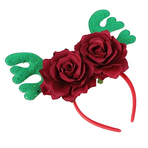 Beavorty Stirnband Handdekor Rosenstirnband Weihnachtsgeweih Blumenstirnband Weihnachtshaarband Weihnachtshaarband Weihnachtskopfschmuck Weihnachtskopfbedeckung Haarschmuck Weihnachtsmütze von Beavorty