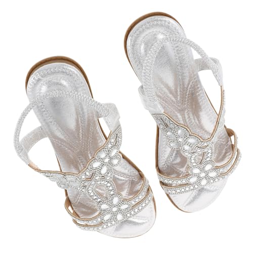 Beavorty Strass Sandalen Damen Silber Glitzernde Bequeme Sommerschuhe mit Funkelnden Kristall verzierungen Vielseitig für Strand Alltag und Festliche Anlässe Geeignet von Beavorty