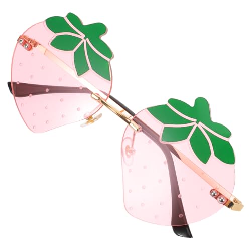 Beavorty Strawberry Sonnenbrille Damen Frameless Design Leichte Hochtransparente Gläser Party Brille für Musikfestival Strand Autofahren und Fotoshootings von Beavorty