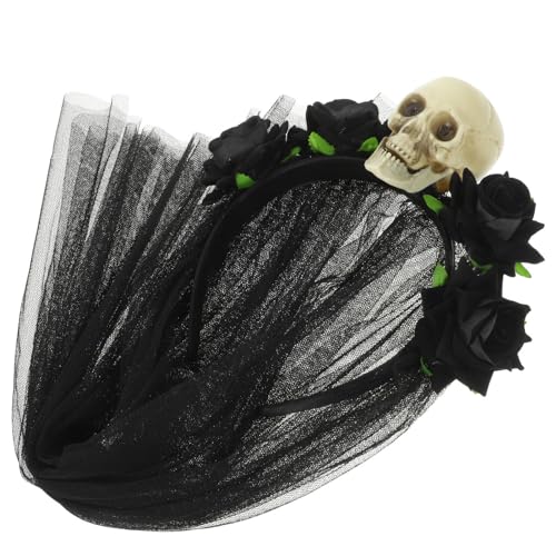 Beavorty Braut Schwarzer Schleier Black Veil Brides Gothic Schleier Kopfbedeckung Totenkopf-schleier-stirnband Stirnband Schleier Mexikanischer Floraler Halloween Plastik Kleidung von Beavorty