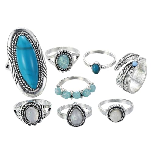 Beavorty Teiliges Vintage Fingerring Legierung mit Imitation Türkis Verstellbare Knöchel und Gelenkringe für Damen Modisches Schmuckaccessoire für Alltag und Besondere Anlässe von Beavorty