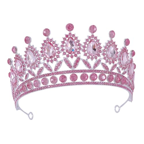 Beavorty Tiara Krone für Frauen Festzugkrone haar zubehör haarschmuck Kleider Diademe für Frauen Festzugskrone Barock- Fallbohrer schmücken Kleidung Braut Kopfbedeckung Strass Rosa von Beavorty