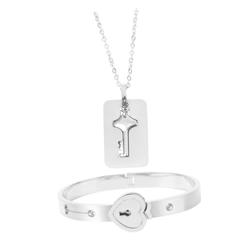 Beavorty Titanium Armband Set mit Herzanhänger und Schlüssel Modisches Chic Schmuckstück für Damen Perfektes Valentinstagsgeschenk für Freundin Frau und Mutter Vielseitig für Alltag und von Beavorty