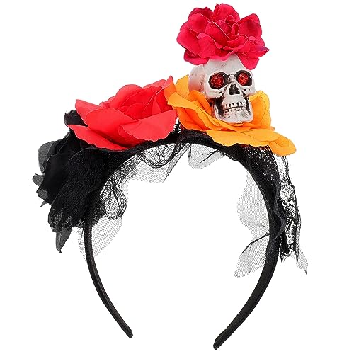 Beavorty Totenkopf-stirnband Gotischer Haarreif Haarkranz Aus Rosen Totenkopf-haarbänder Halloween-schädel-rosen-stirnband Festival-stirnband Hochzeit Blumen Fräulein Strasssteine von Beavorty